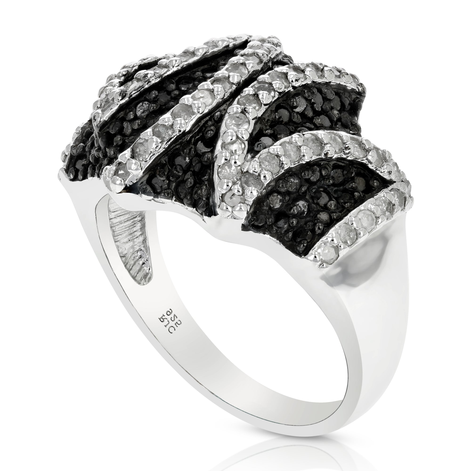 1.15 cttw Black and White Diamond Ring .925 Sterling Silver with Rhodium Size 7