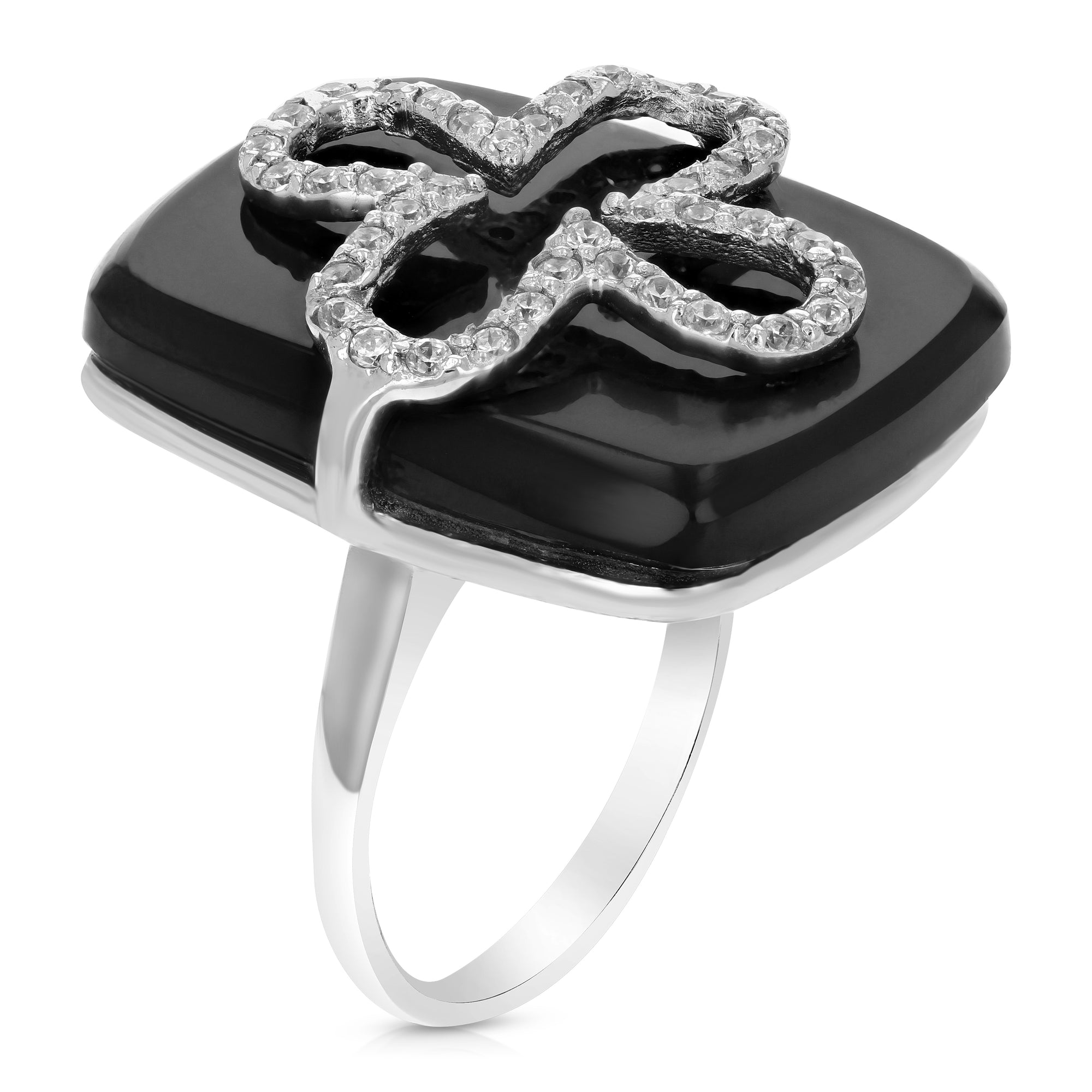 10 cttw Black Onyx Ring .925 Sterling Silver with Rhodium Plating Emerald Shape
