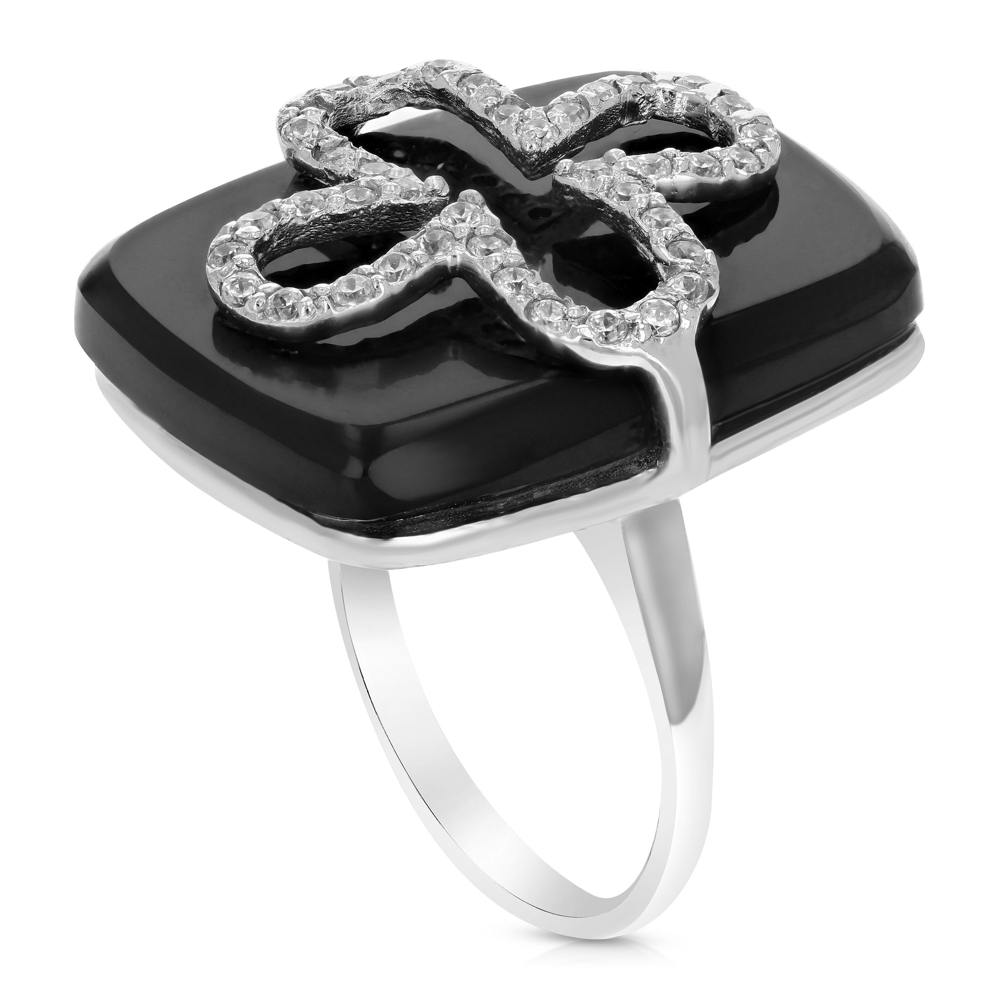10 cttw Black Onyx Ring .925 Sterling Silver with Rhodium Plating Emerald Shape