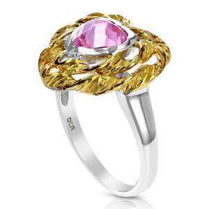 6 MM Pink Cubic Zirconia Heart Ring Yellow Gold Plated over Sterling Silver
