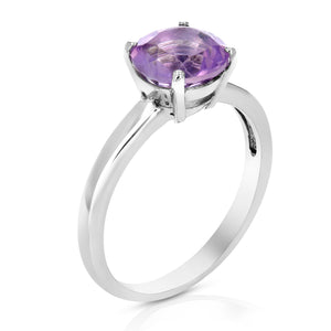1.25 cttw Purple Amethyst Ring .925 Sterling Silver with Rhodium Round 8 MM