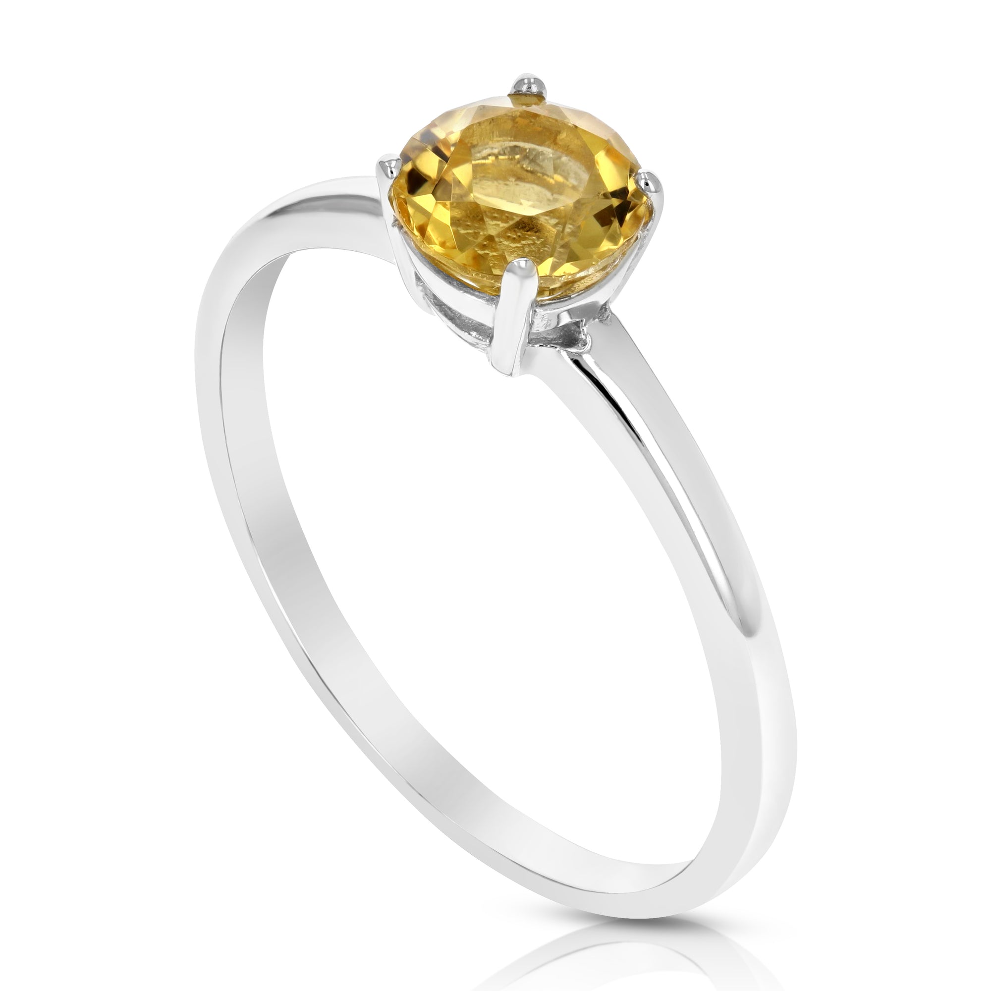 1.20 cttw Citrine Ring .925 Sterling Silver with Rhodium Solitaire Round 6 MM