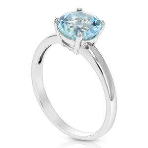 1.75 cttw Blue Topaz Ring .925 Sterling Silver with Rhodium Round Shape 8 MM