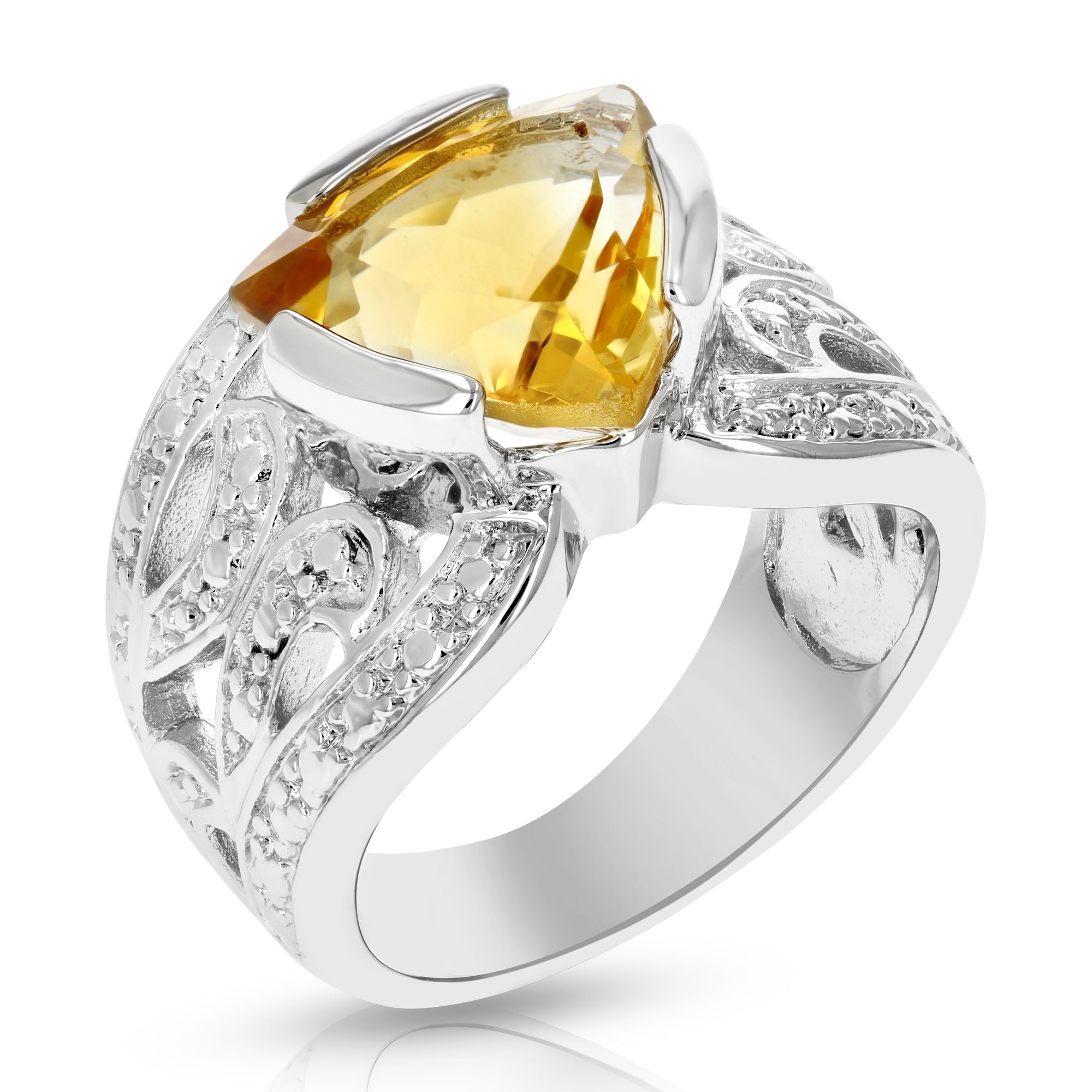 2.50 cttw Citrine Fashion Ring Brass with Rhodium Plating Triangle Shape 11 MM