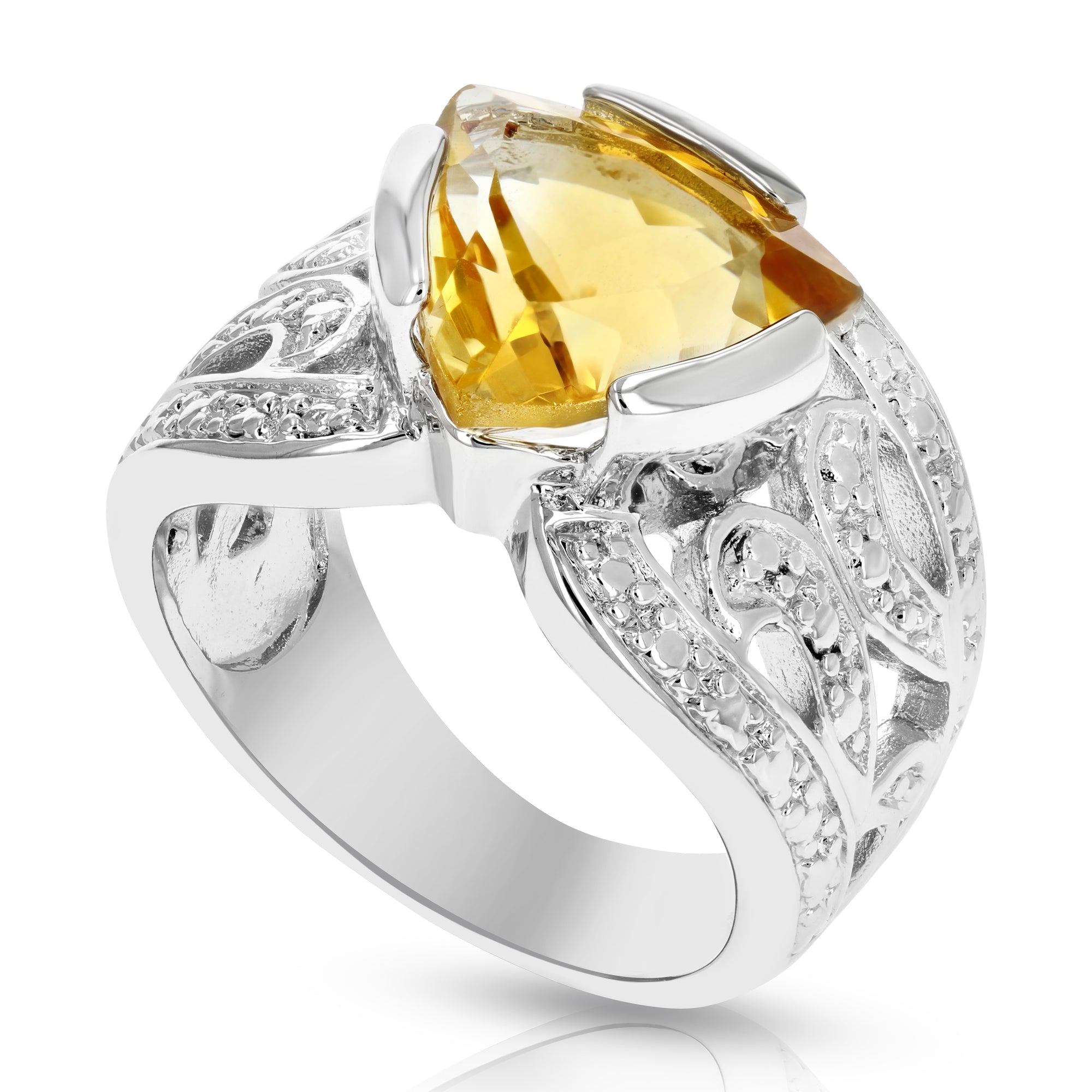 2.50 cttw Citrine Fashion Ring Brass with Rhodium Plating Triangle Shape 11 MM