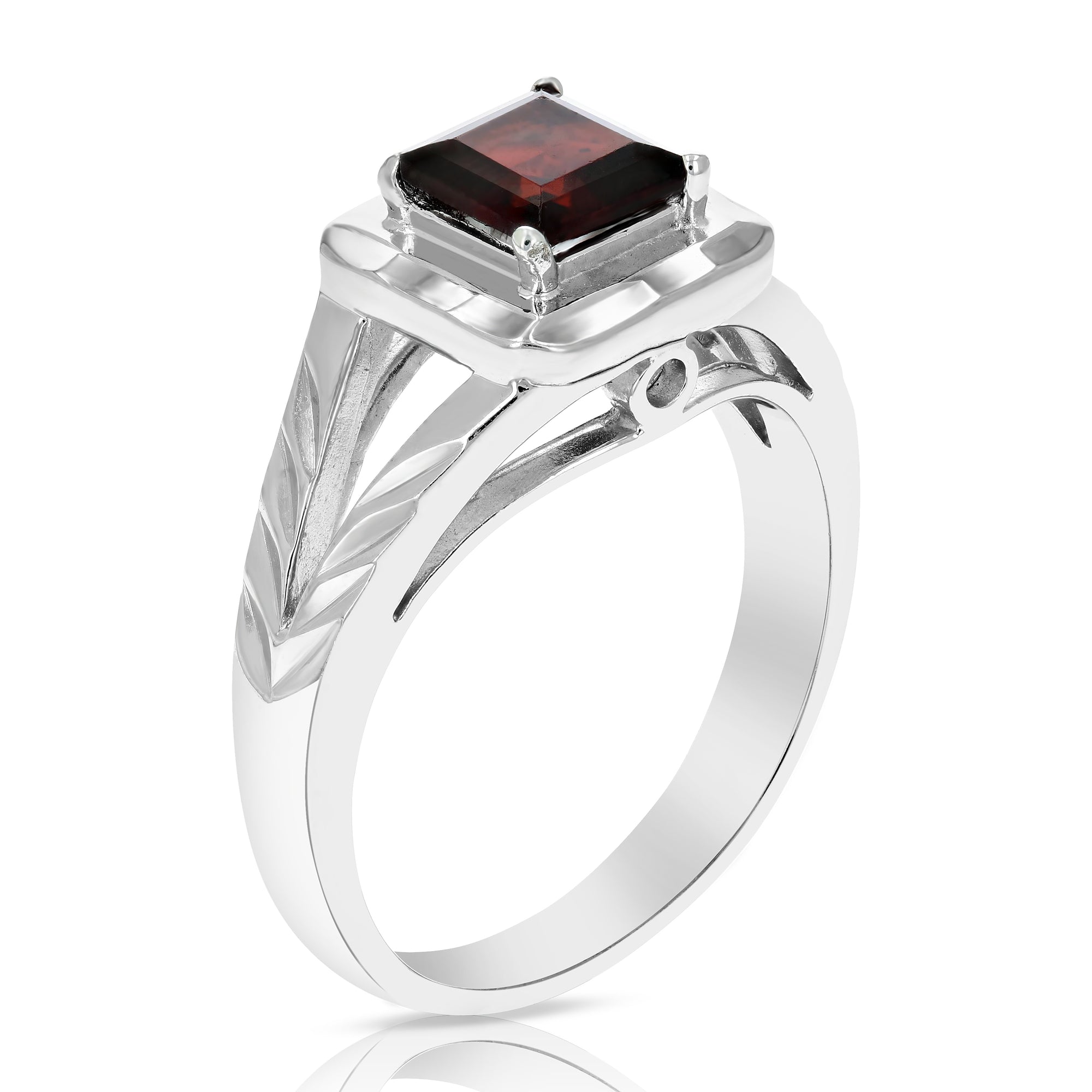 1.50 cttw Garnet Ring .925 Sterling Silver with Rhodium Solitaire Princess 6 MM
