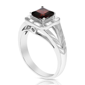 1.50 cttw Garnet Ring .925 Sterling Silver with Rhodium Solitaire Princess 6 MM