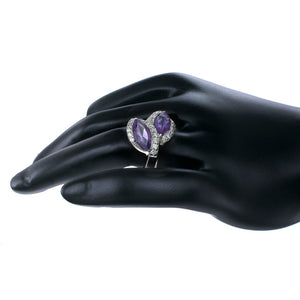 3 cttw Purple Amethyst Ring .925 Sterling Silver with Rhodium Marquise 12x6 MM