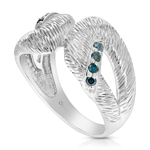 0.15 cttw Blue Diamond Ring .925 Sterling Silver with Rhodium Plating Size 7