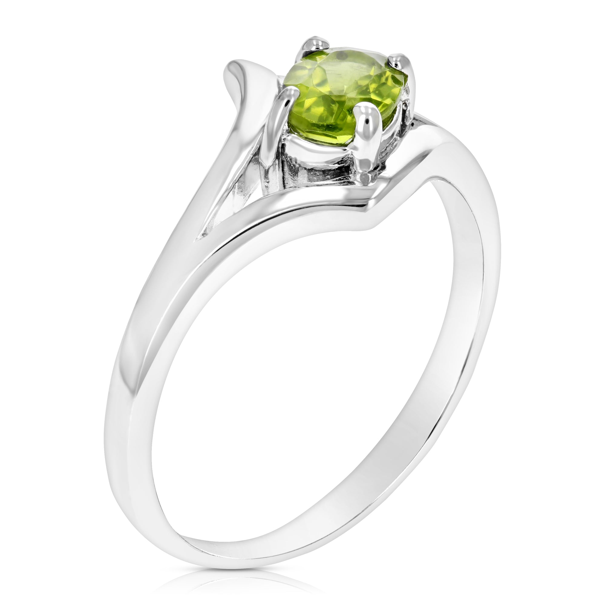 0.70 cttw Peridot Ring .925 Sterling Silver with Rhodium Plating Oval Solitaire