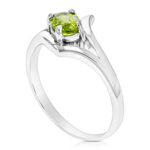 0.70 cttw Peridot Ring .925 Sterling Silver with Rhodium Plating Oval Solitaire