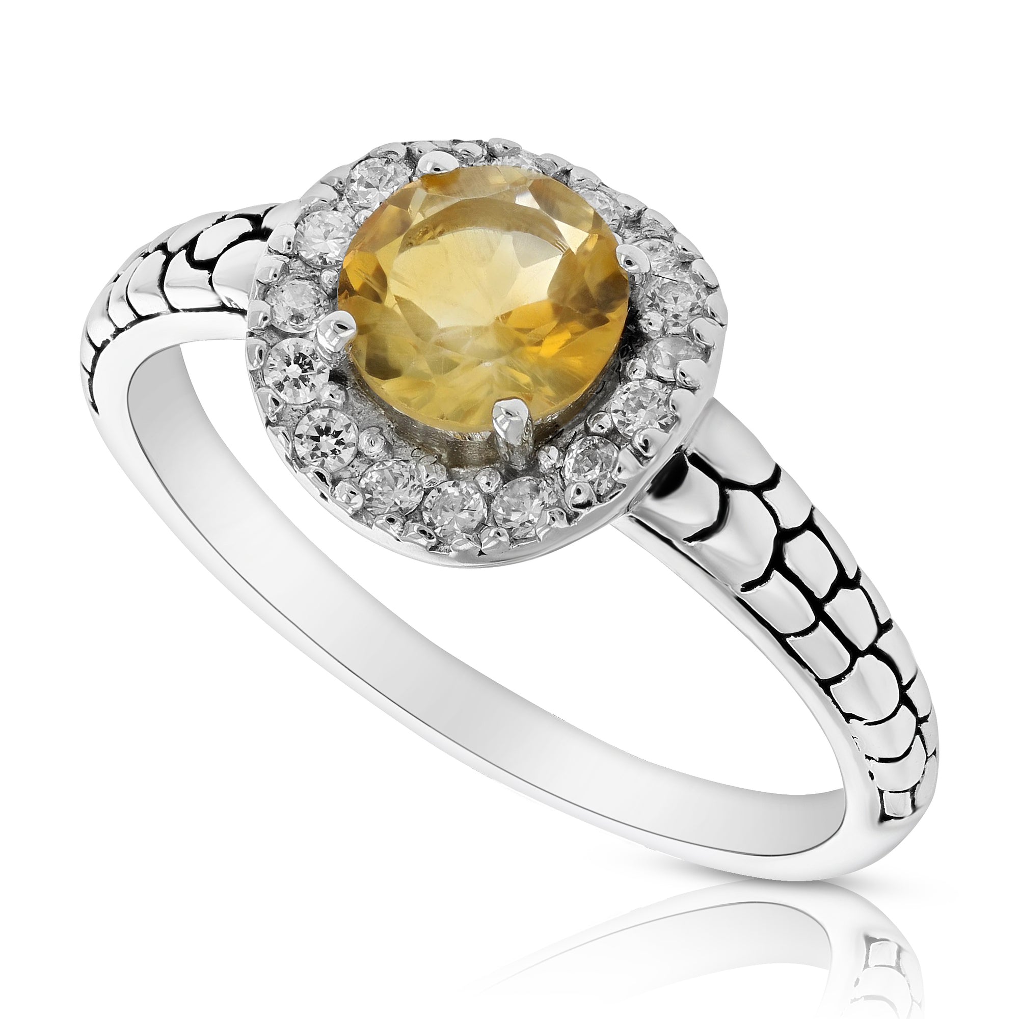 0.65 cttw Citrine Ring in .925 Sterling Silver Rhodium Plating Round 10x8 MM