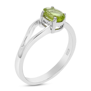 0.70 cttw Oval Shape Peridot Ring in .925 Sterling Silver with Rhodium Plating