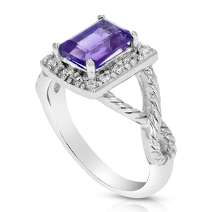 1/2 cttw Purple Amethyst Ring .925 Sterling Silver with Rhodium Emerald 7x5 MM