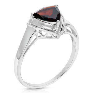 1.50 cttw Garnet Ring .925 Sterling Silver with Rhodium Plating Triangle Shape