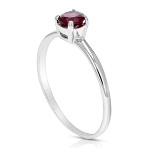 1/2 cttw Garnet Ring .925 Sterling Silver with Rhodium Solitaire Round 5 MM