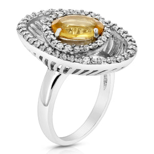2 cttw Citrine Ring in .925 Sterling Silver with Rhodium Plating Oval Halo 6 MM