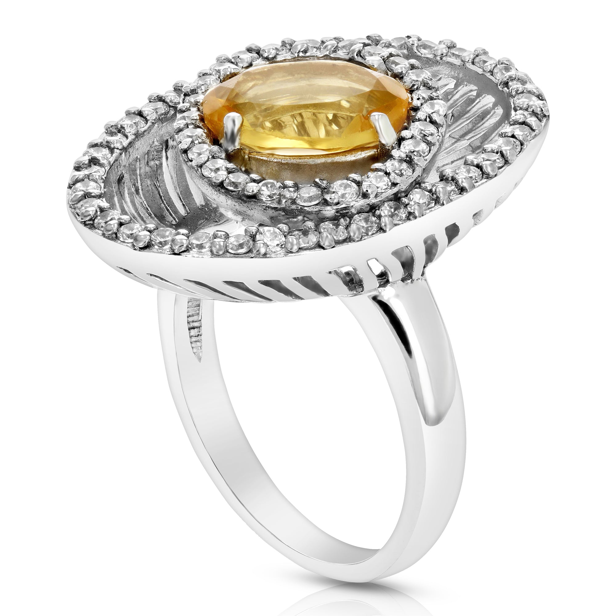 2 cttw Citrine Ring in .925 Sterling Silver with Rhodium Plating Oval Halo 6 MM