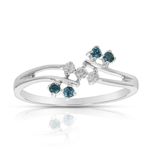 0.15 cttw Blue Diamond Ring Fashion Round 10K White Gold Size 7