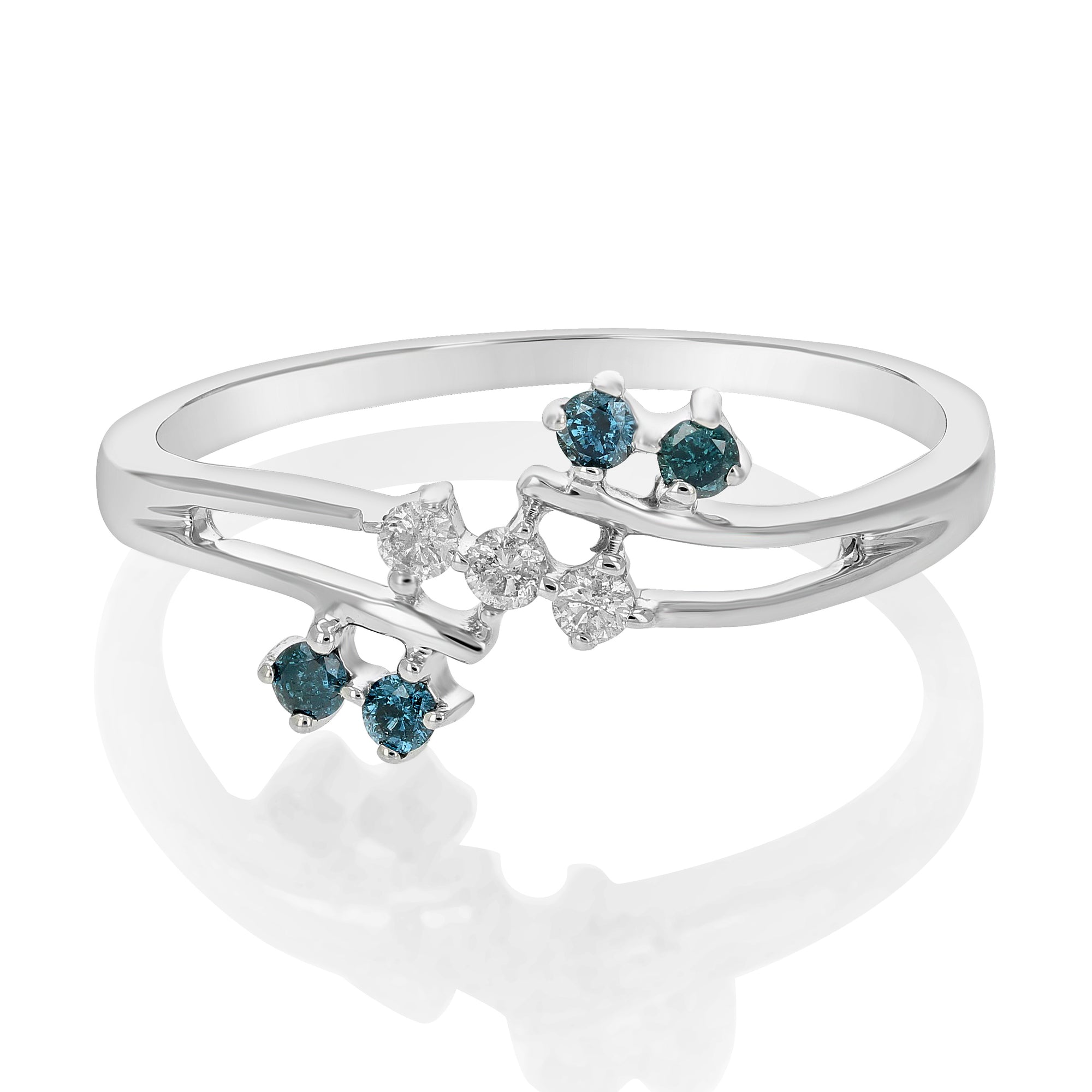 0.15 cttw Blue Diamond Ring Fashion Round 10K White Gold Size 7