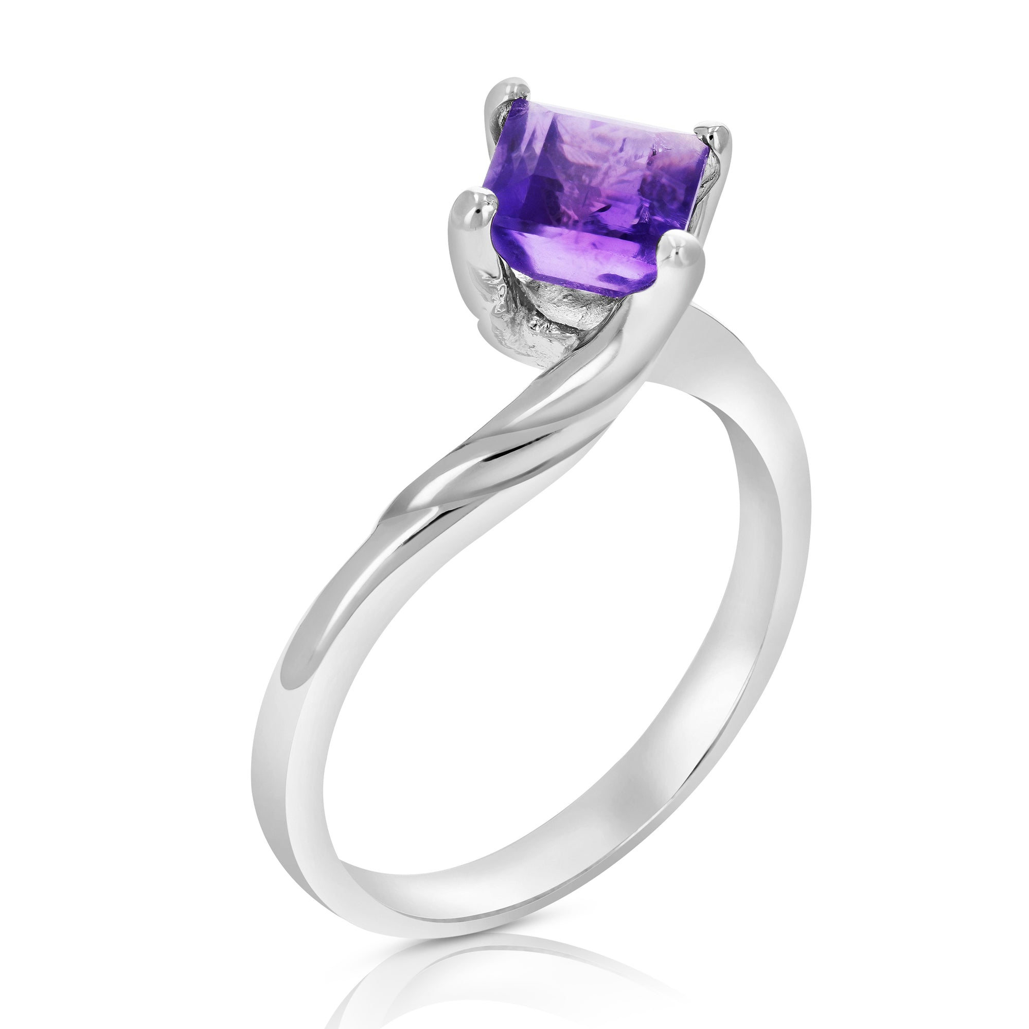 1 cttw Purple Amethyst Ring .925 Sterling Silver with Rhodium Princess 6 MM