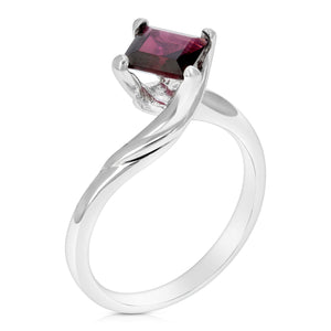 1 cttw Garnet Ring .925 Sterling Silver with Rhodium Plating Princess Shape 6 MM