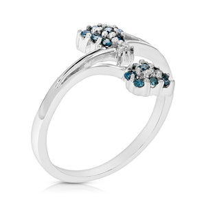 1/5 cttw Blue Diamond Ring Fashion Round 10K White Gold Size 7