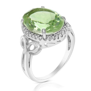 5.50 cttw Green Amethyst Ring Oval Shape Rhodium Plated over Brass 16x12 MM