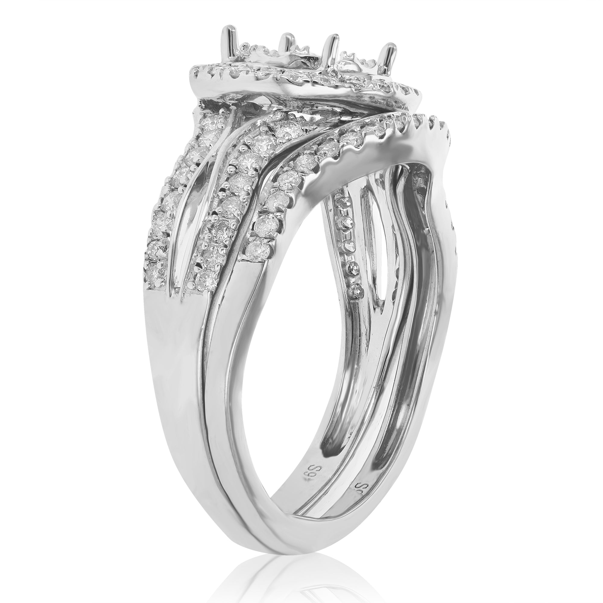 0.85 cttw Diamond Semi Mount Bridal Set .925 Sterling Silver Wedding Size 7