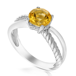 1.20 cttw Citrine Ring .925 Sterling Silver with Rhodium Round Shape 7 MM