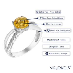 1.20 cttw Citrine Ring .925 Sterling Silver with Rhodium Round Shape 7 MM