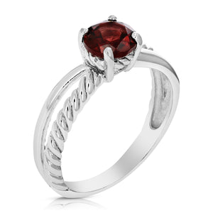 0.80 cttw Garnet Ring .925 Sterling Silver with Rhodium Plating Round Shape 7 MM
