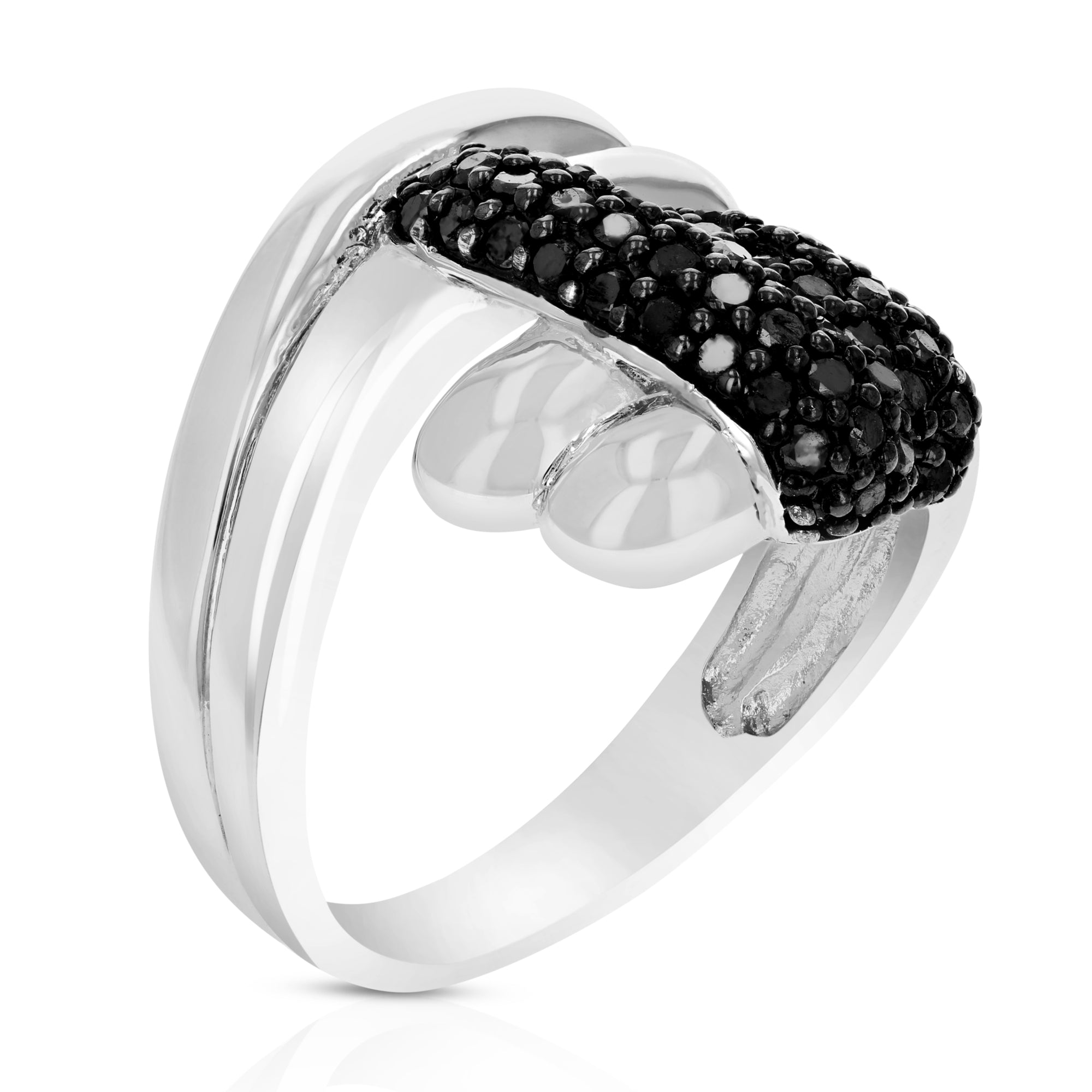 2/3 cttw Black Diamond Ring .925 Sterling Silver with Rhodium Plating Size 7