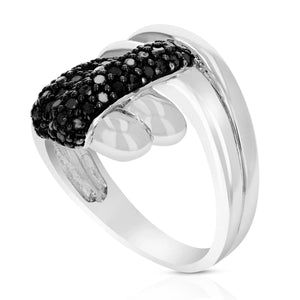 2/3 cttw Black Diamond Ring .925 Sterling Silver with Rhodium Plating Size 7
