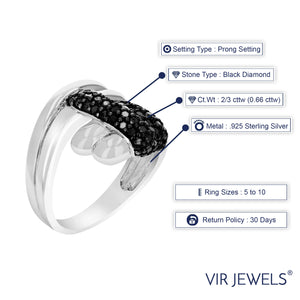 2/3 cttw Black Diamond Ring .925 Sterling Silver with Rhodium Plating Size 7
