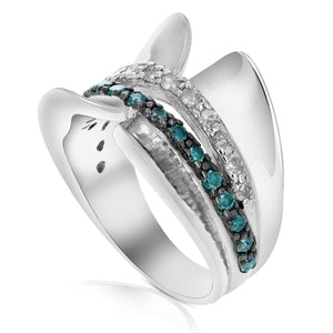3/4 cttw Blue and White Diamond Ring .925 Sterling Silver with Rhodium Size 7