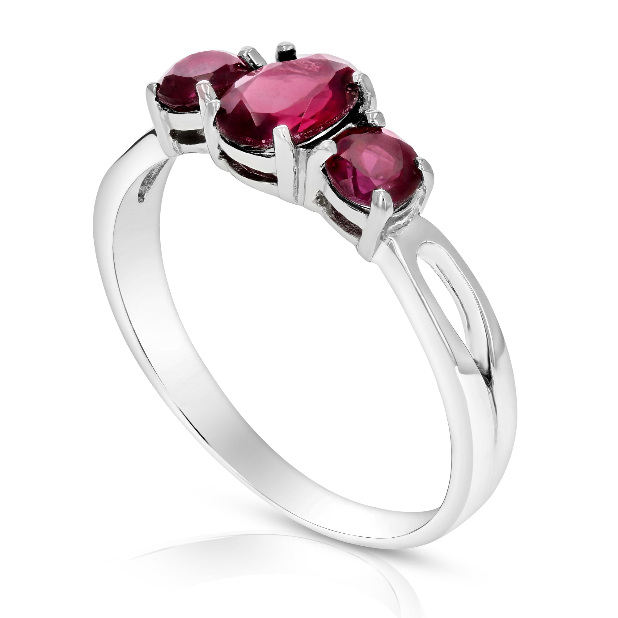 1.20 cttw 3 Stone Garnet Ring in .925 Sterling Silver with Rhodium Plating Oval