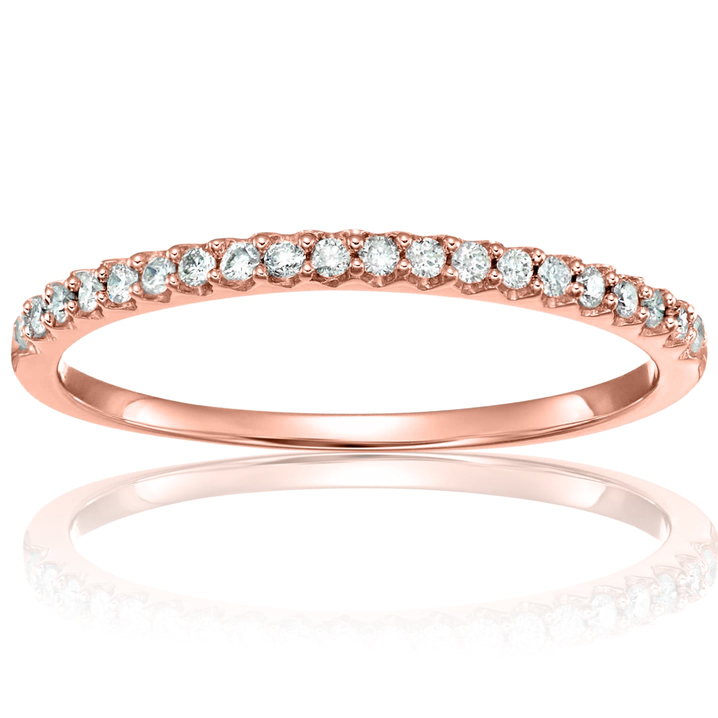 1/6 cttw Mircopave Diamond Wedding Band for Women in 10K Rose Gold Prong Set, Size 4.5-10