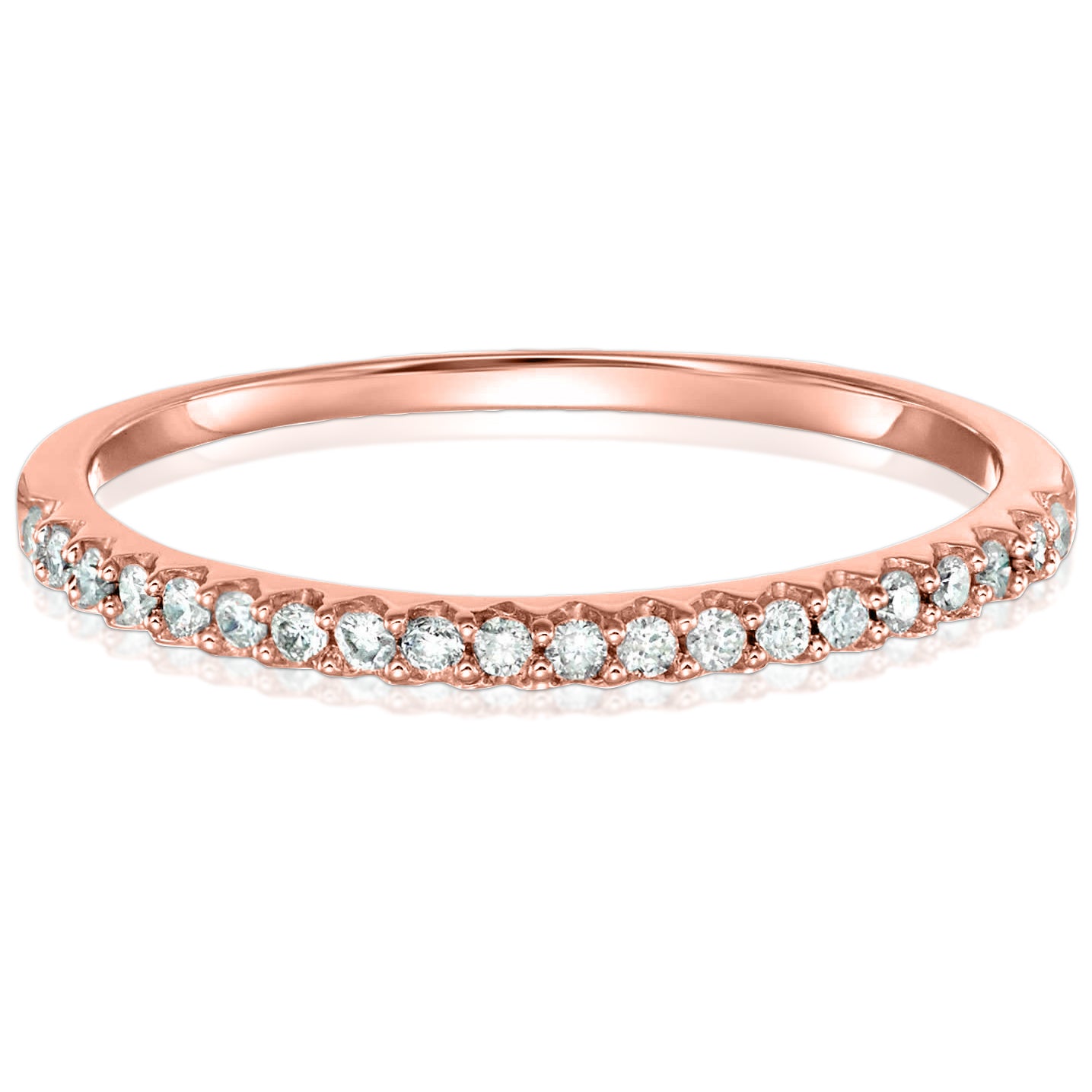 1/6 cttw Mircopave Diamond Wedding Band for Women in 10K Rose Gold Prong Set, Size 4.5-10