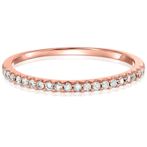 1/6 cttw Mircopave Diamond Wedding Band for Women in 10K Rose Gold Prong Set, Size 4.5-10