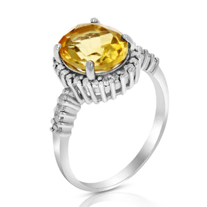 3 cttw Citrine Ring .925 Sterling Silver with Rhodium Plating Oval Shape 11x9 MM