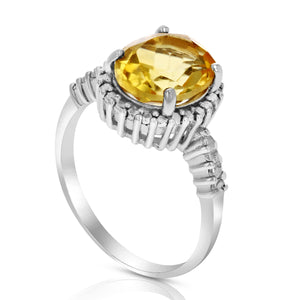3 cttw Citrine Ring .925 Sterling Silver with Rhodium Plating Oval Shape 11x9 MM
