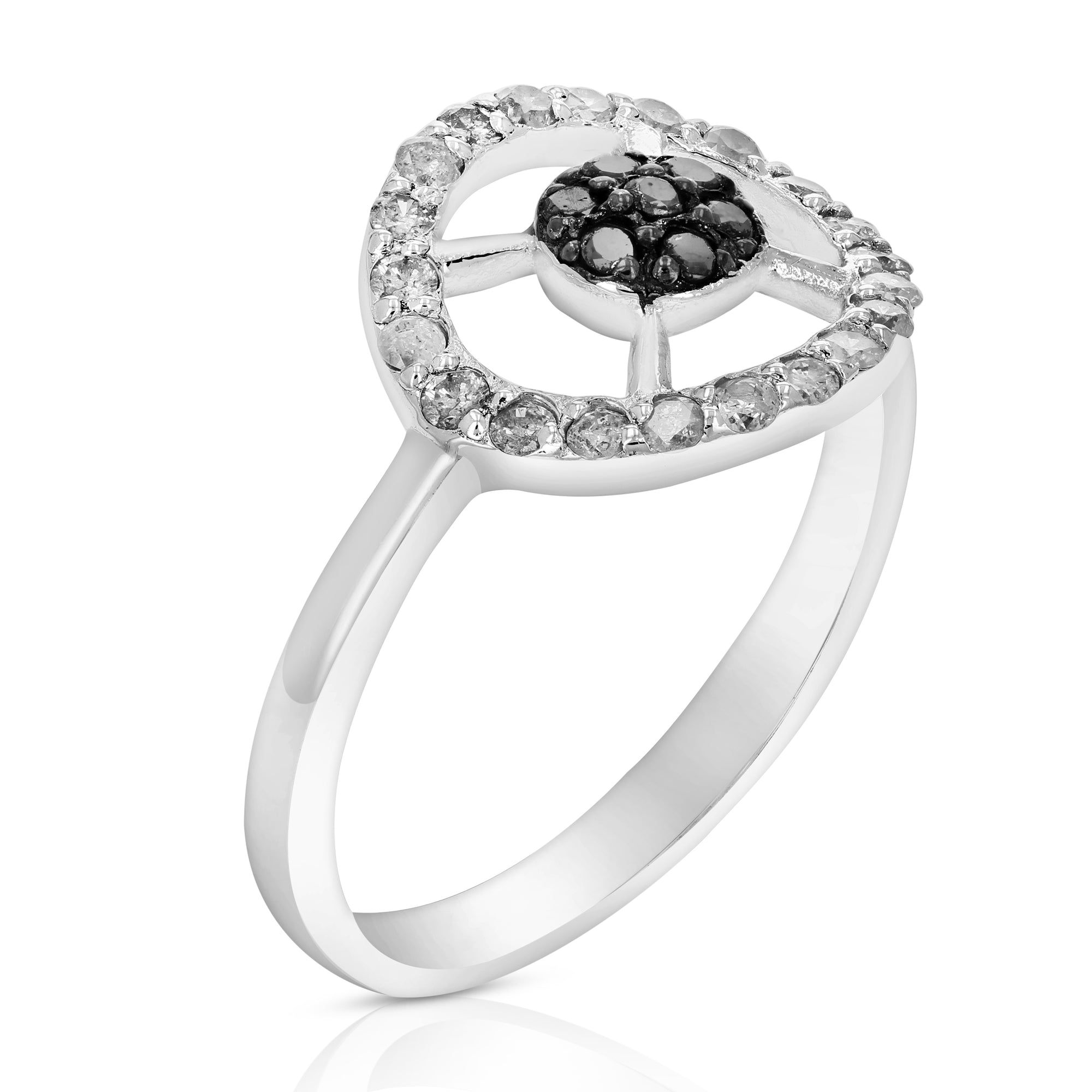 2/5 cttw Black and White Diamond Circle Ring .925 Sterling Silver Rhodium Size 7