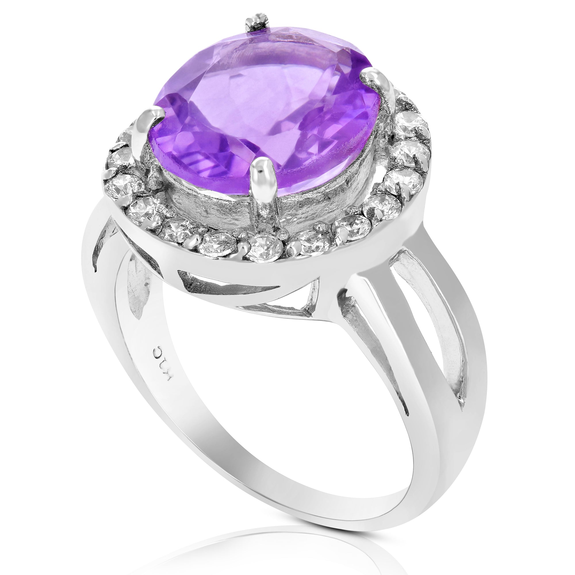 4 cttw Purple Amethyst Ring .925 Sterling Silver with Rhodium Oval 12x10 MM