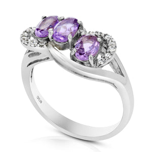0.90 cttw Purple Amethyst Ring .925 Sterling Silver with Rhodium Oval 6x4 MM