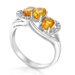 1 cttw Citrine Ring .925 Sterling Silver with Rhodium Plating Oval Shape 6x4 MM