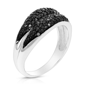 0.60 cttw Black Diamond Wedding Ring .925 Sterling Silver with Rhodium Size 7