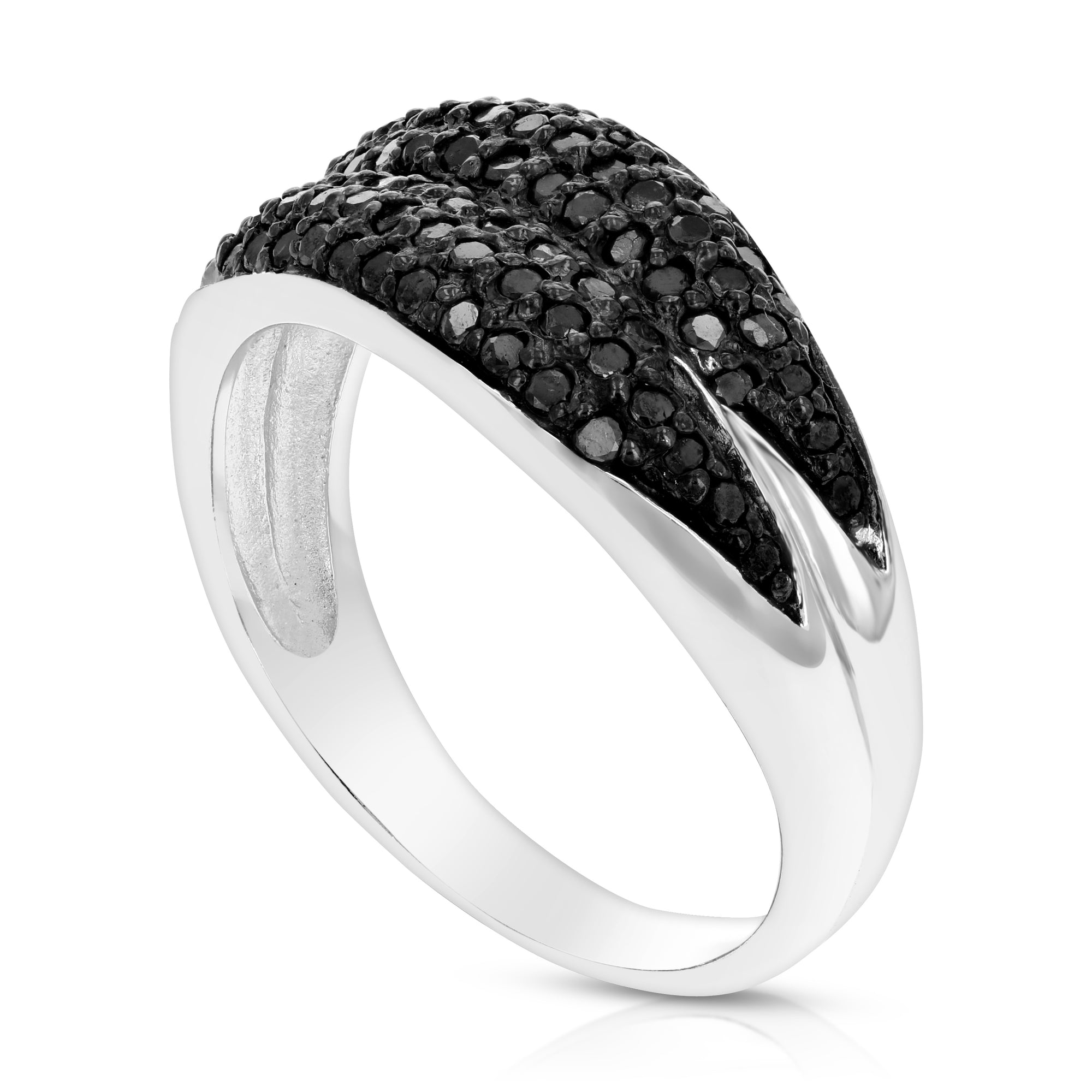 0.60 cttw Black Diamond Wedding Ring .925 Sterling Silver with Rhodium Size 7
