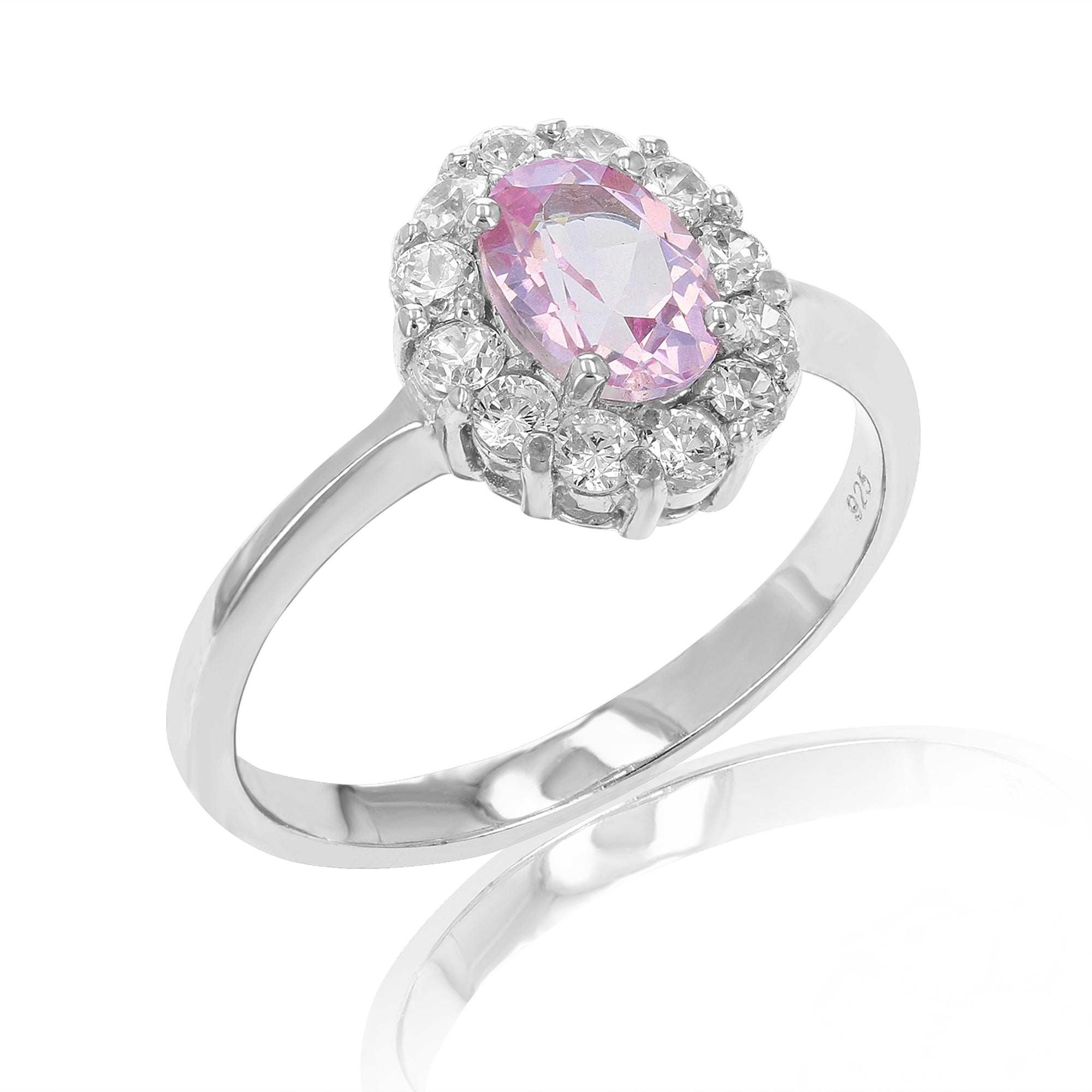 0.70 cttw Pink Topaz Ring .925 Sterling Silver with Rhodium Plating Oval Shape
