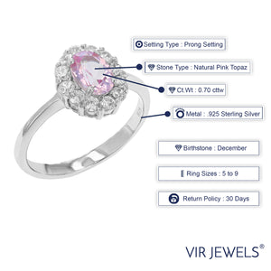 0.70 cttw Pink Topaz Ring .925 Sterling Silver with Rhodium Plating Oval Shape